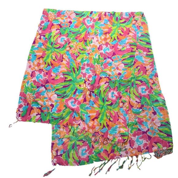 Lilly Pulitzer Murfee Silk & Cashmere Scarf Wrap Multicolor Floral 24” X 68” - Picture 1 of 3